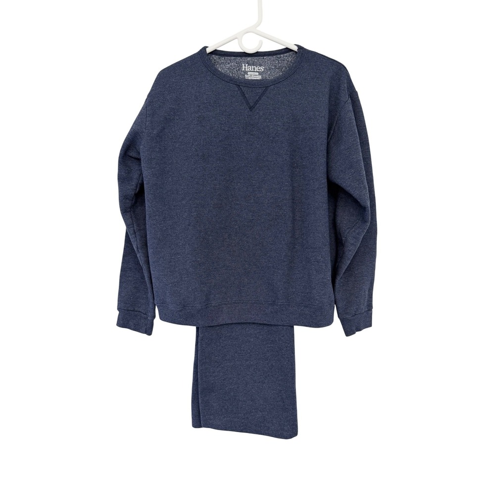 Hanes EcoSmart Navy Blue Heather Sweatshirt and Sweatpants Lounge Set Medium